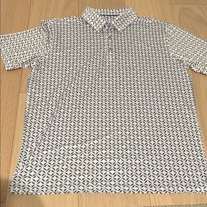 Men's Geometric Pattern Polo Shirt - Blue and White